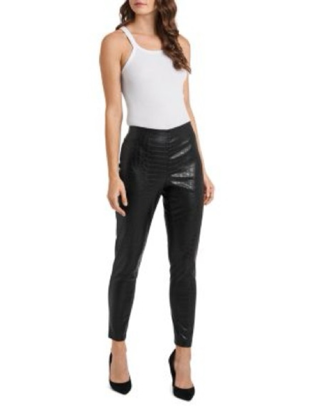 Vince Camuto -Waist Faux Leather Crocodile Moto Pants - Black